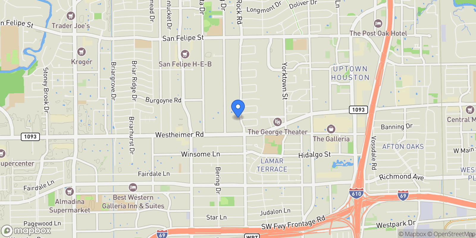 Map showing 2442 Chimney Rock Road, Houston, Texas, United States.