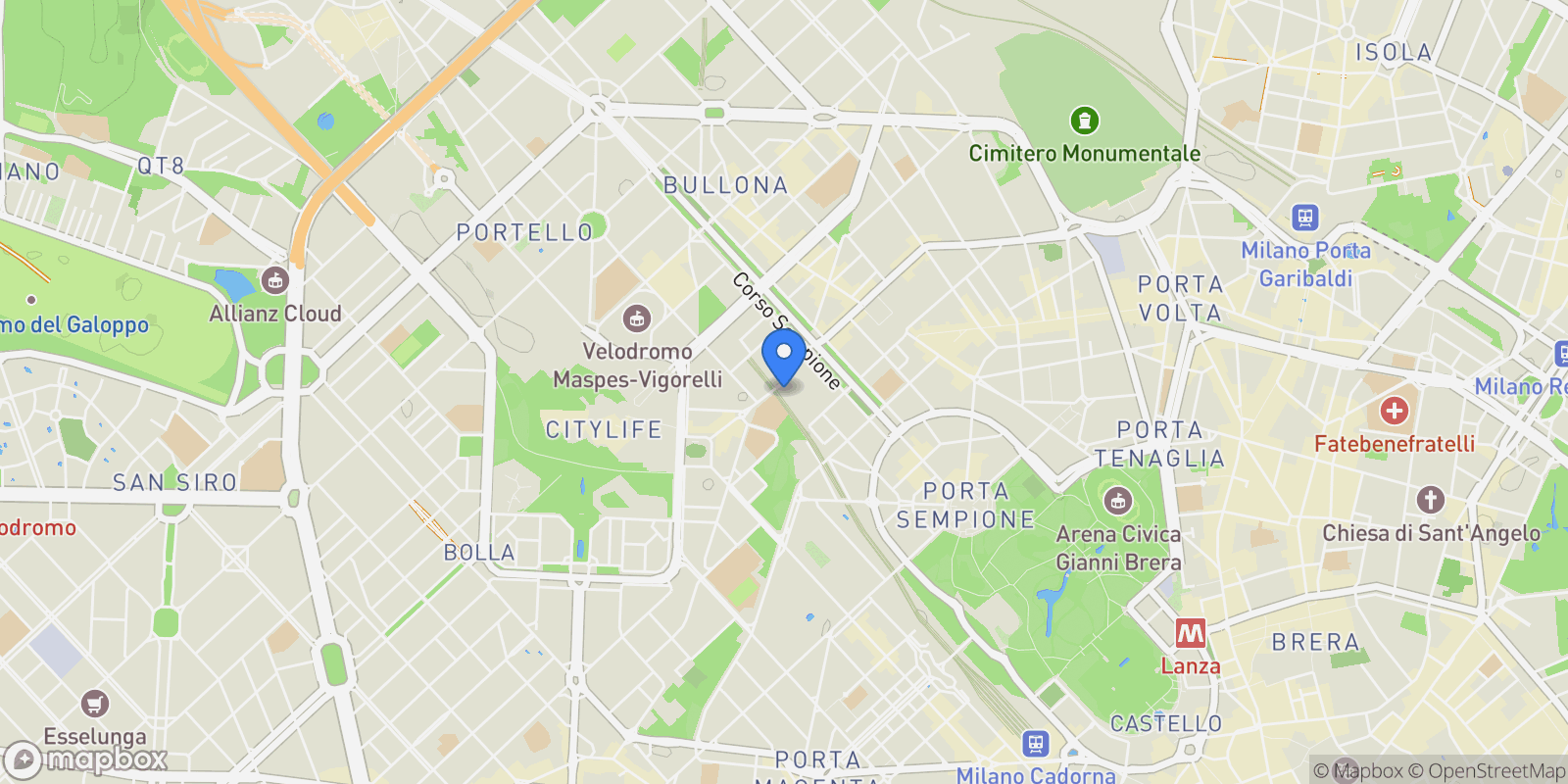Map showing Via Afredo Albertini, Milan, Lombardy, Italy.