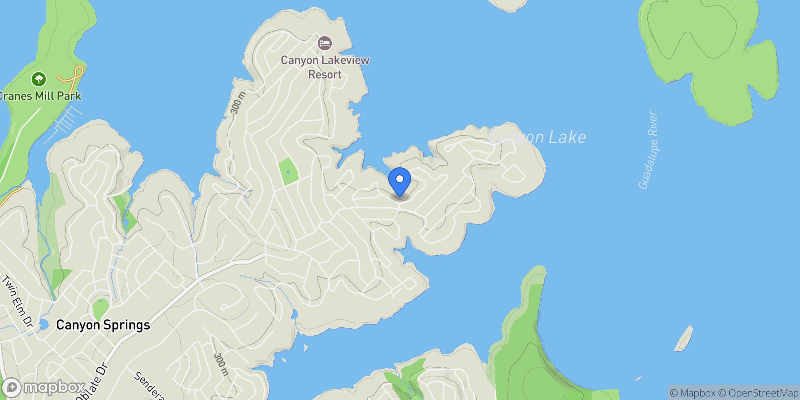 Map showing 605 Riviera Drive, Canyon Lake, Texas, United States.