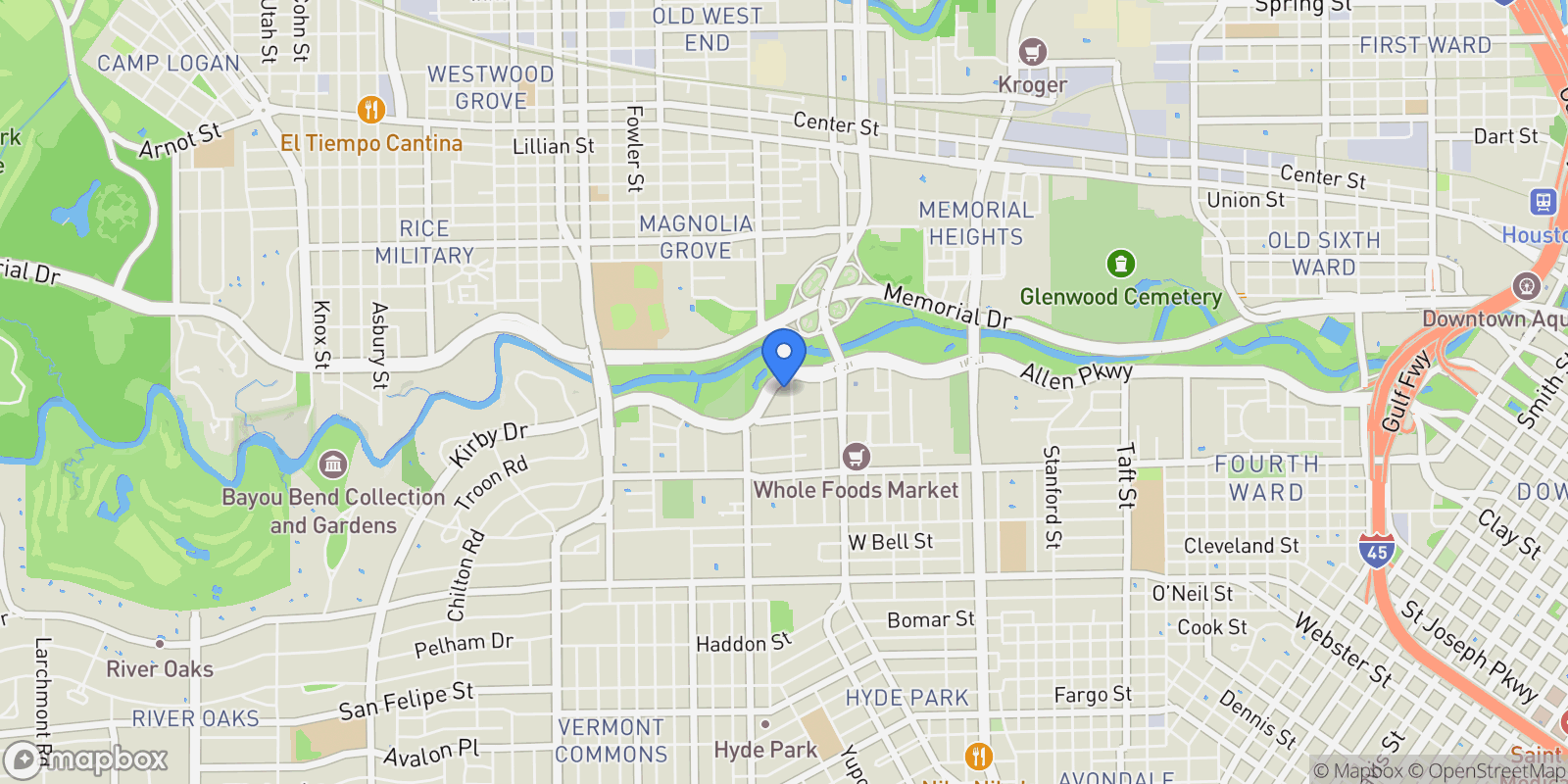 Map showing 3333 Allen Parkway 2006, Houston, Texas, United States.