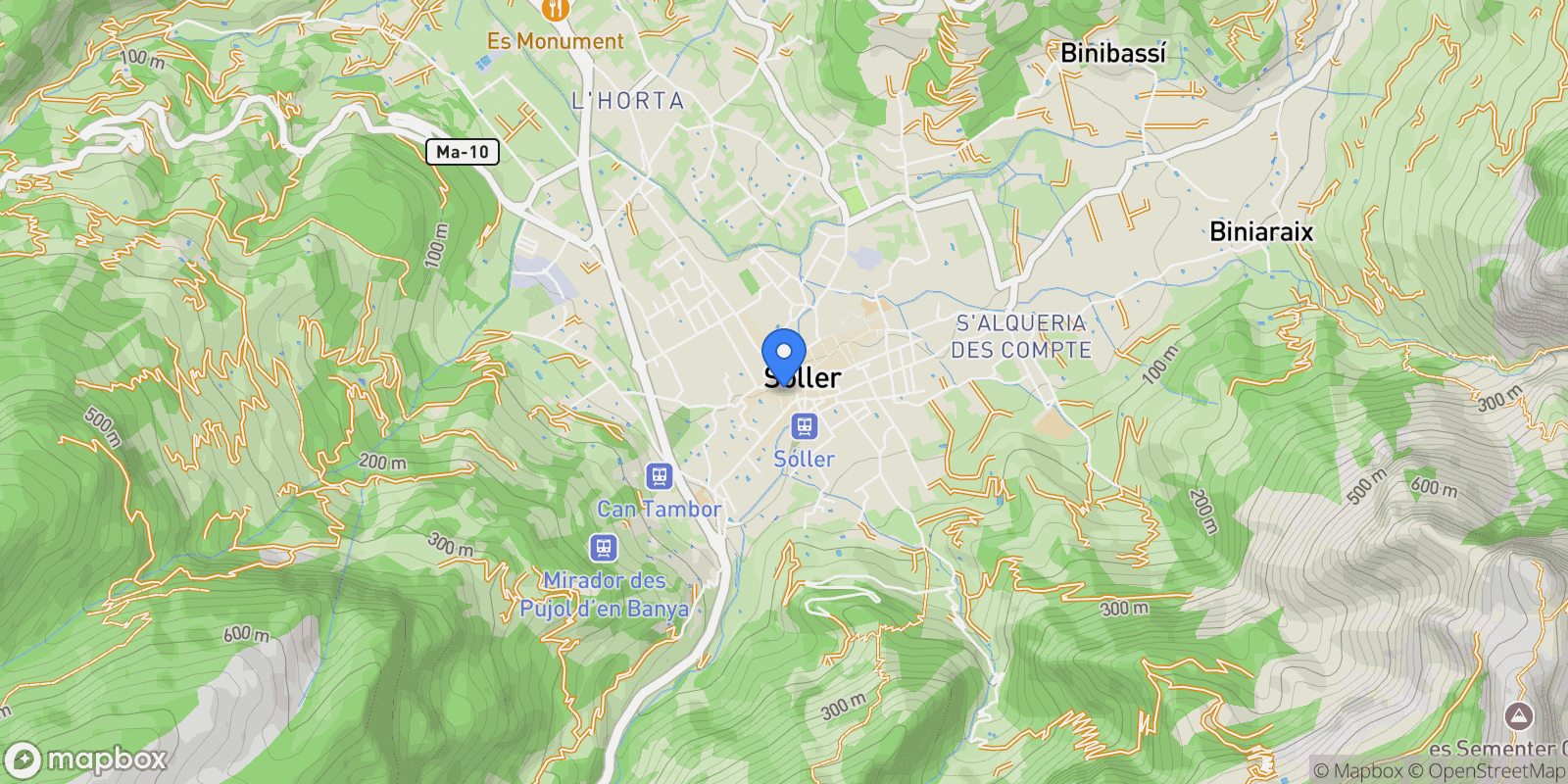 Map showing Soller, Balearic Islands, Spain.