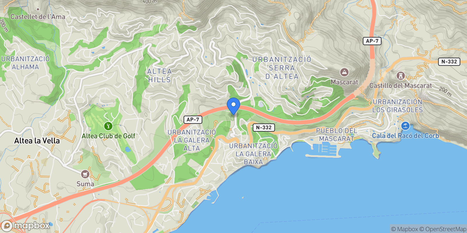 Map showing 03590 Altea Hills, Alacant, Spain, Zona de Mascarat, Valencian Community, Spain.