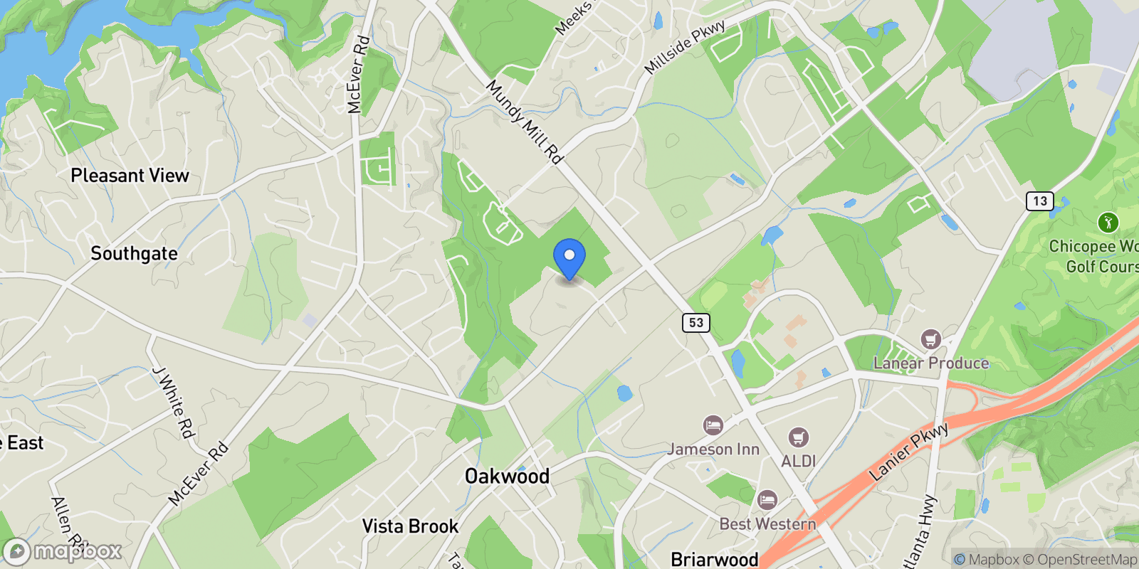 Map showing 3743 Oakwood Hills Drive, Oakwood, GA, United States.