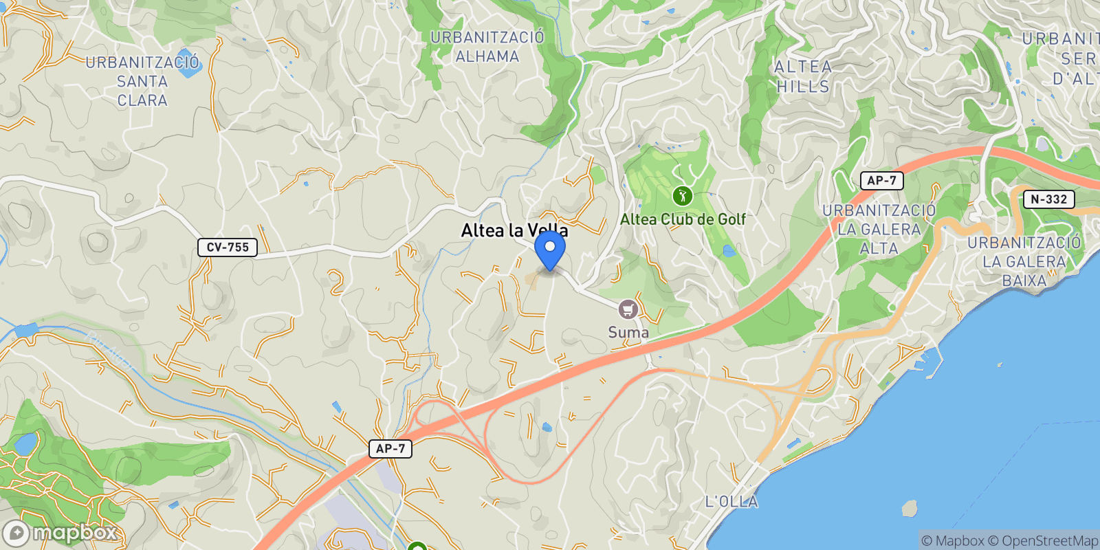 Map showing 03590 Altea la Vella, Alacant, Spain, Altea la Vella, Altea, Valencian Community.