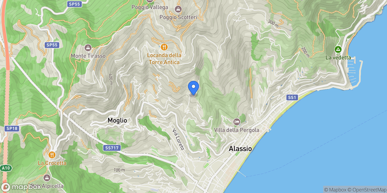 Map showing Via Privata Solibena, 37, 17021 Alassio SV, Italy, Liguria, Italy.