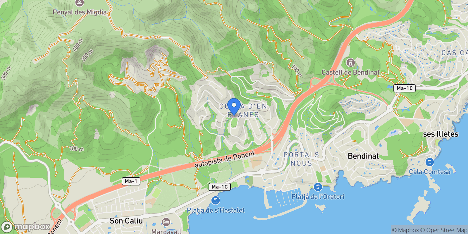 Map showing Balearic Islands, Costa d'en Blanes, Calvia, Balearic Islands.