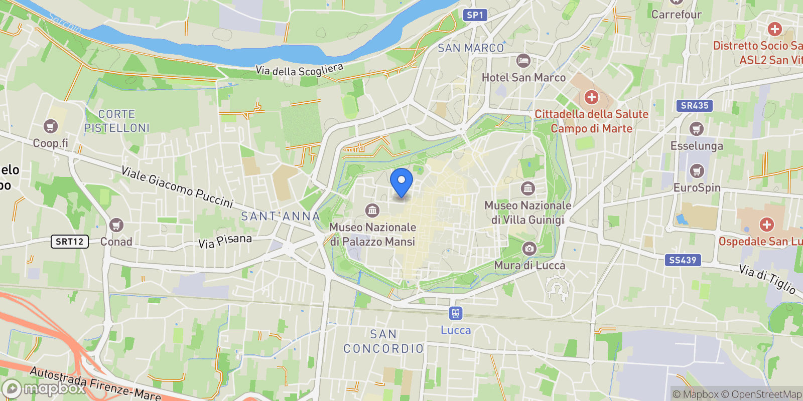 Map showing Lucca, Tuscany, Italy.