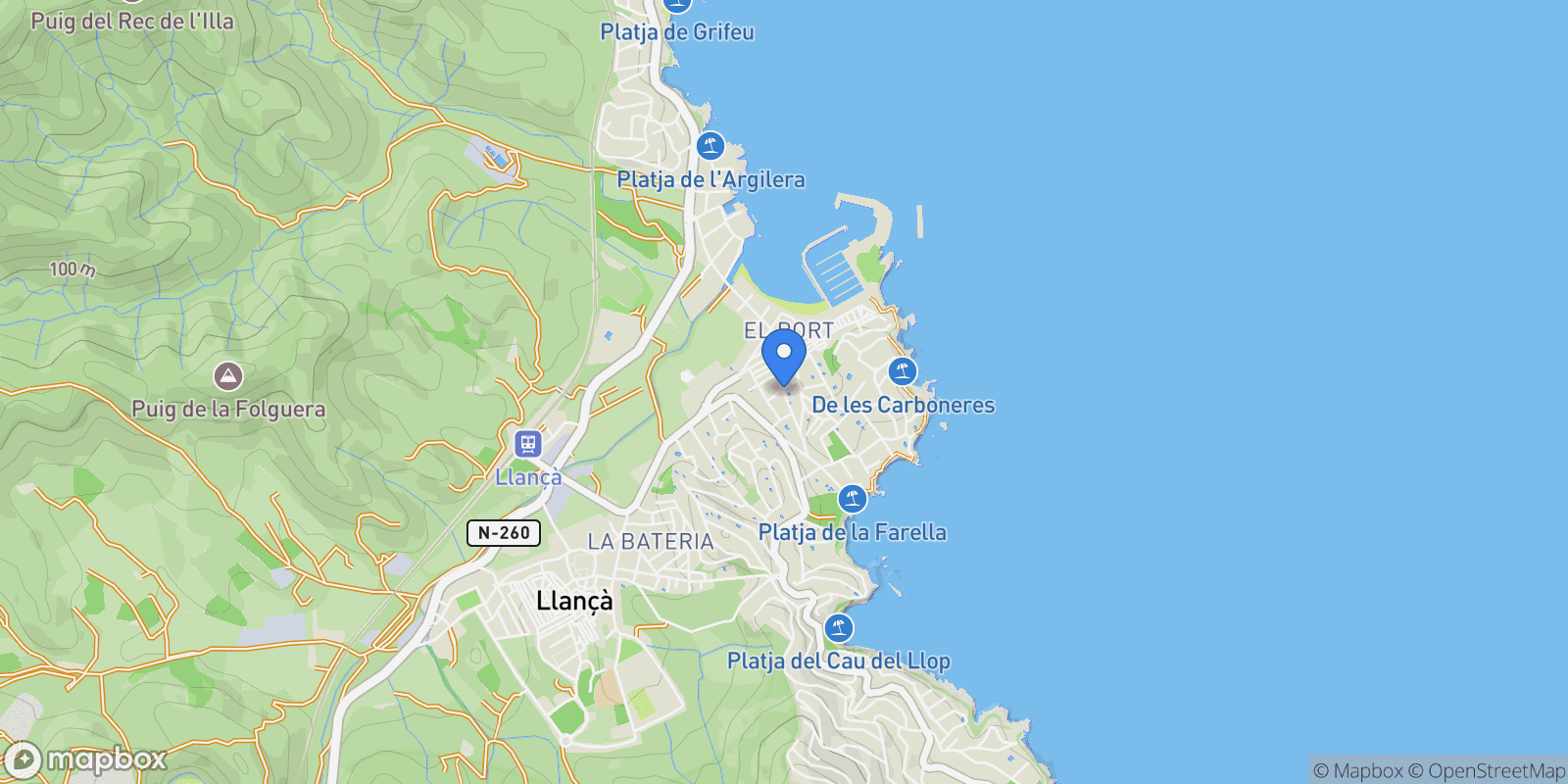 Map showing 17490 El Port, Girona, Spain, Llanca, Catalonia, Spain.