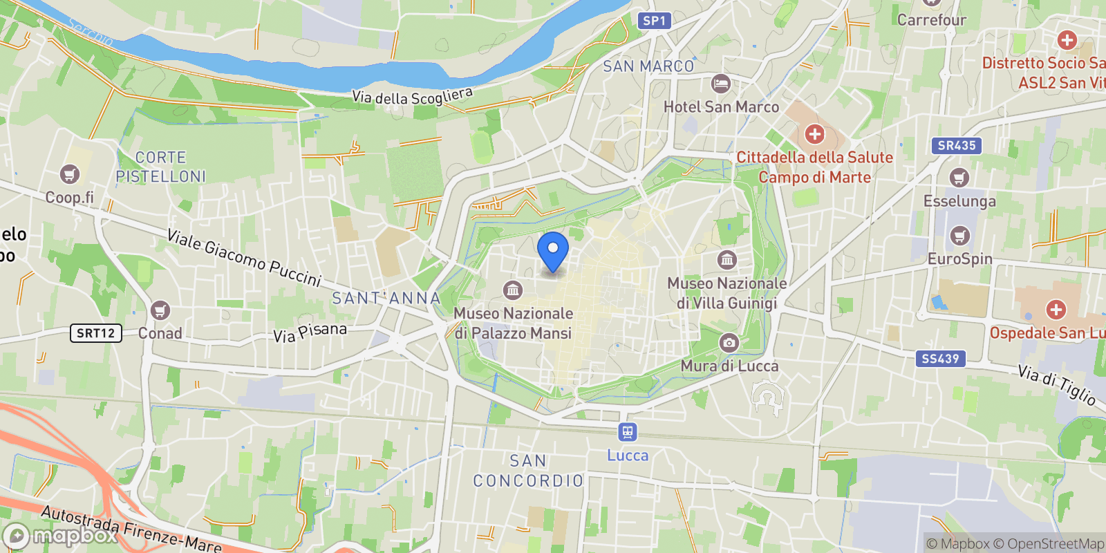 Map showing Lucca, Tuscany, Italy.