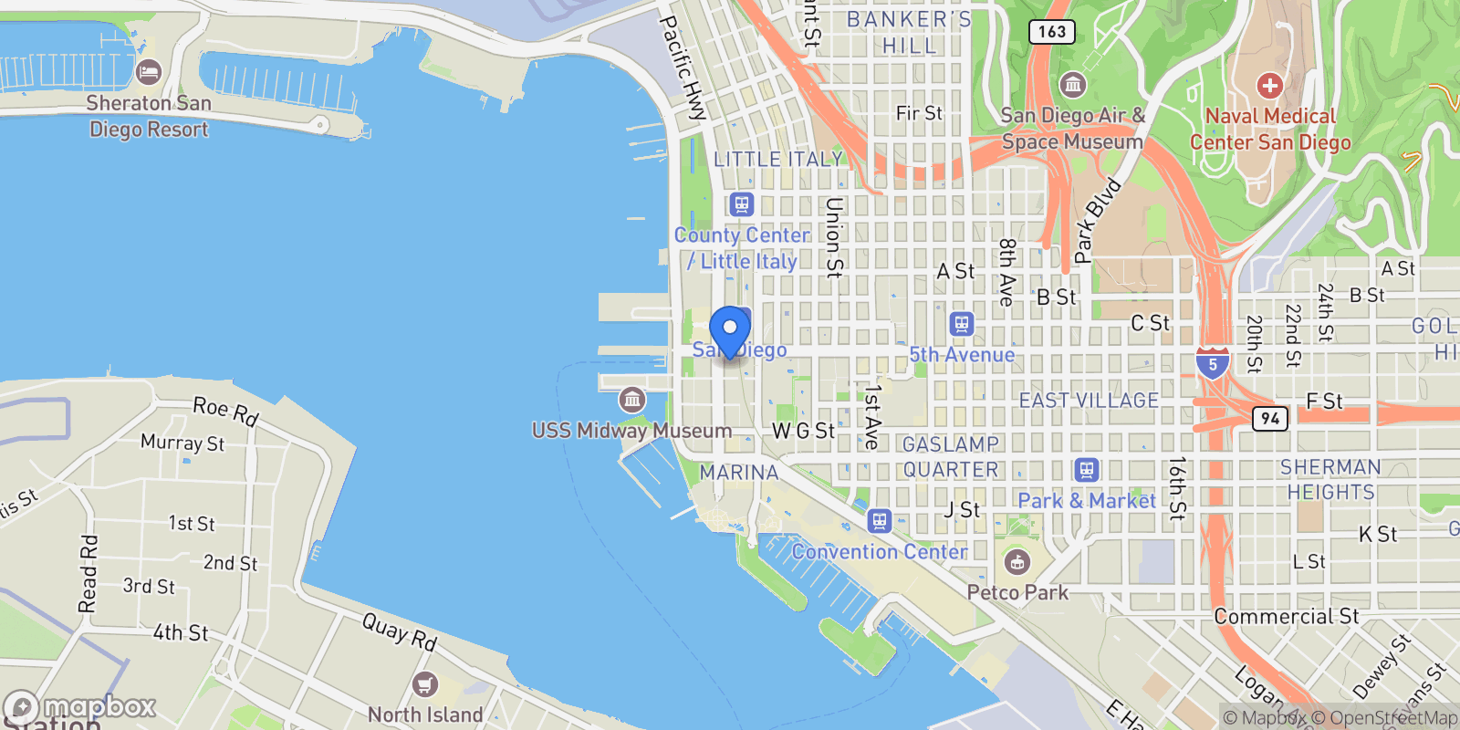 Map showing 888 W E Street 2206, San Diego, California, United States.