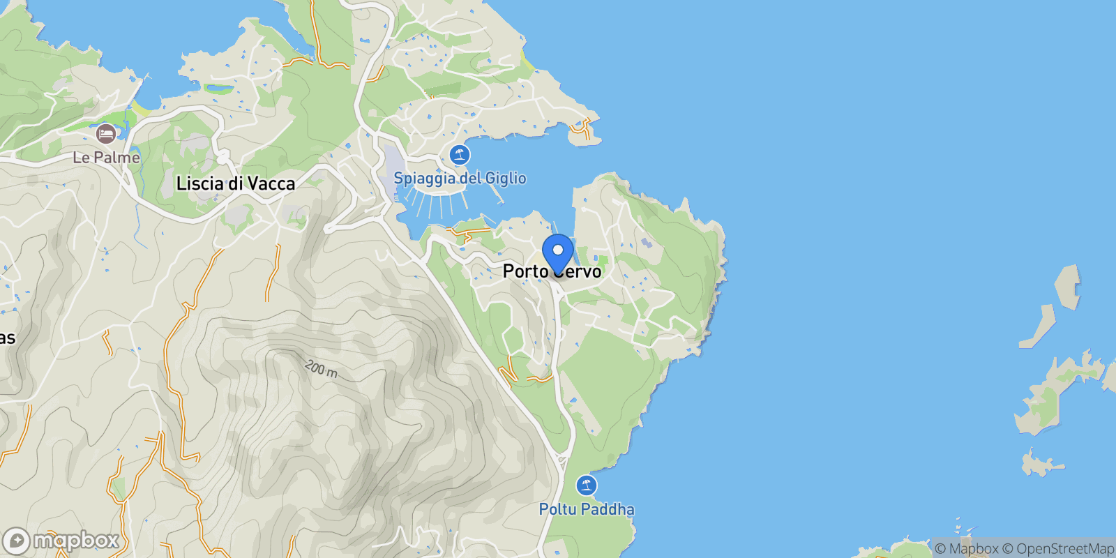 Map showing 07021 Porto Cervo, Province of Sassari, Italy, Porto Cervo, Sardinia, Italy.