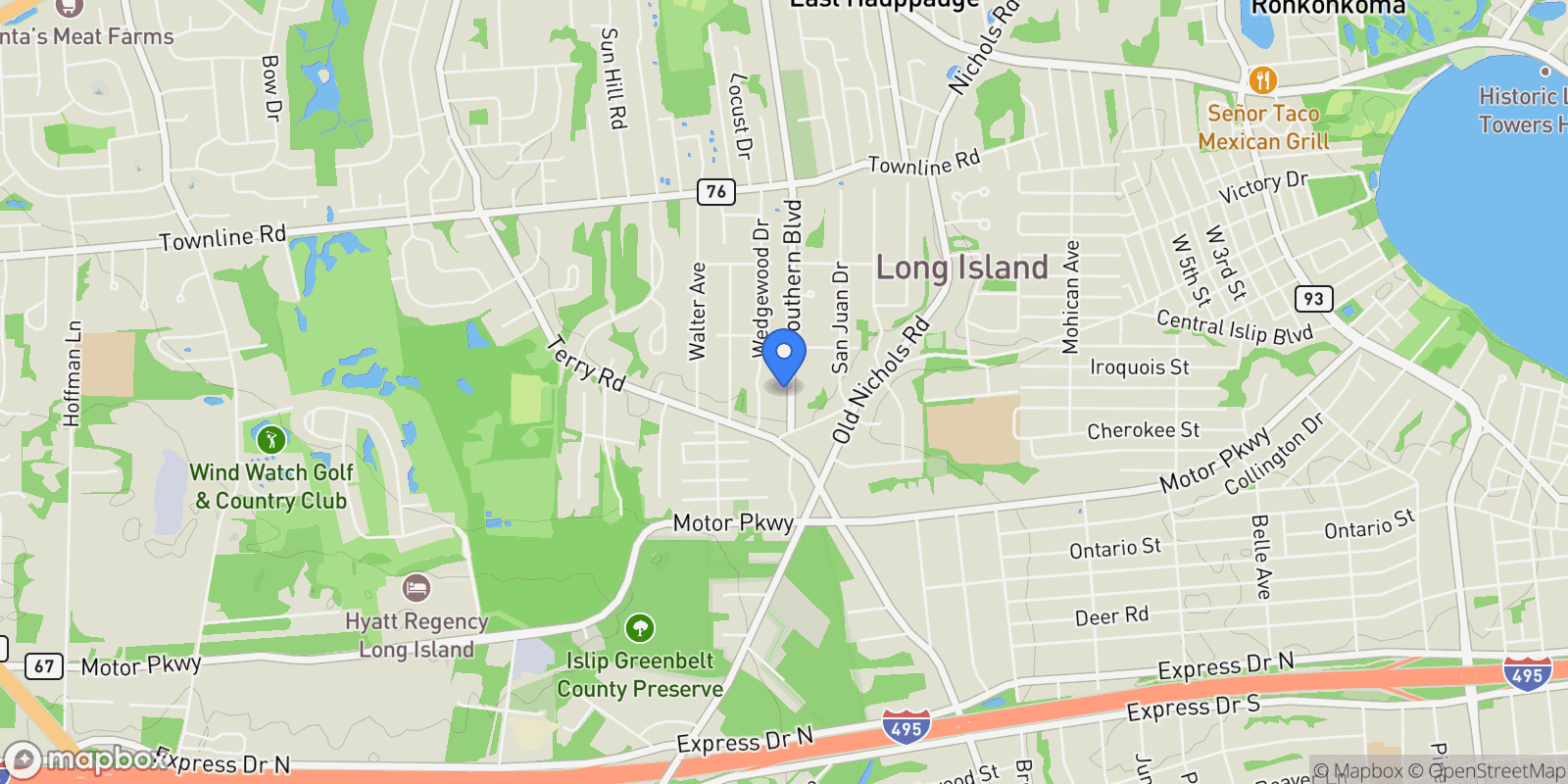 Map showing 106 Southern Boulevard, Hauppauge, NY 11788, Hauppauge, New York, United States.