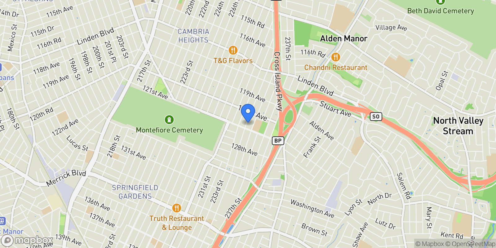 Map showing 120-43 234th Street, Cambria Heights, NY 11411, New York, New York, United States.