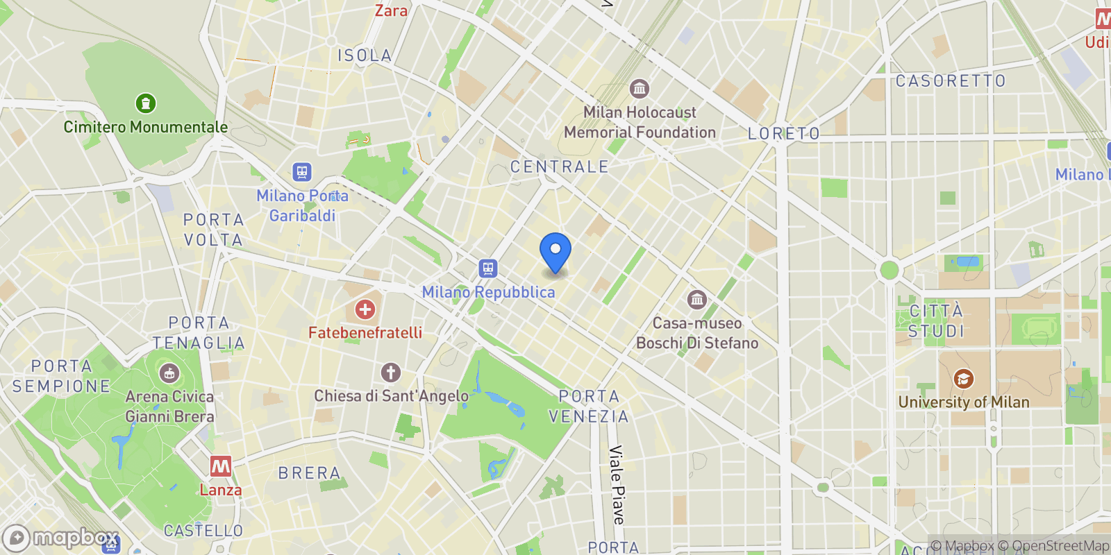 Map showing Viale Piave, Milan, Lombardy, Italy.