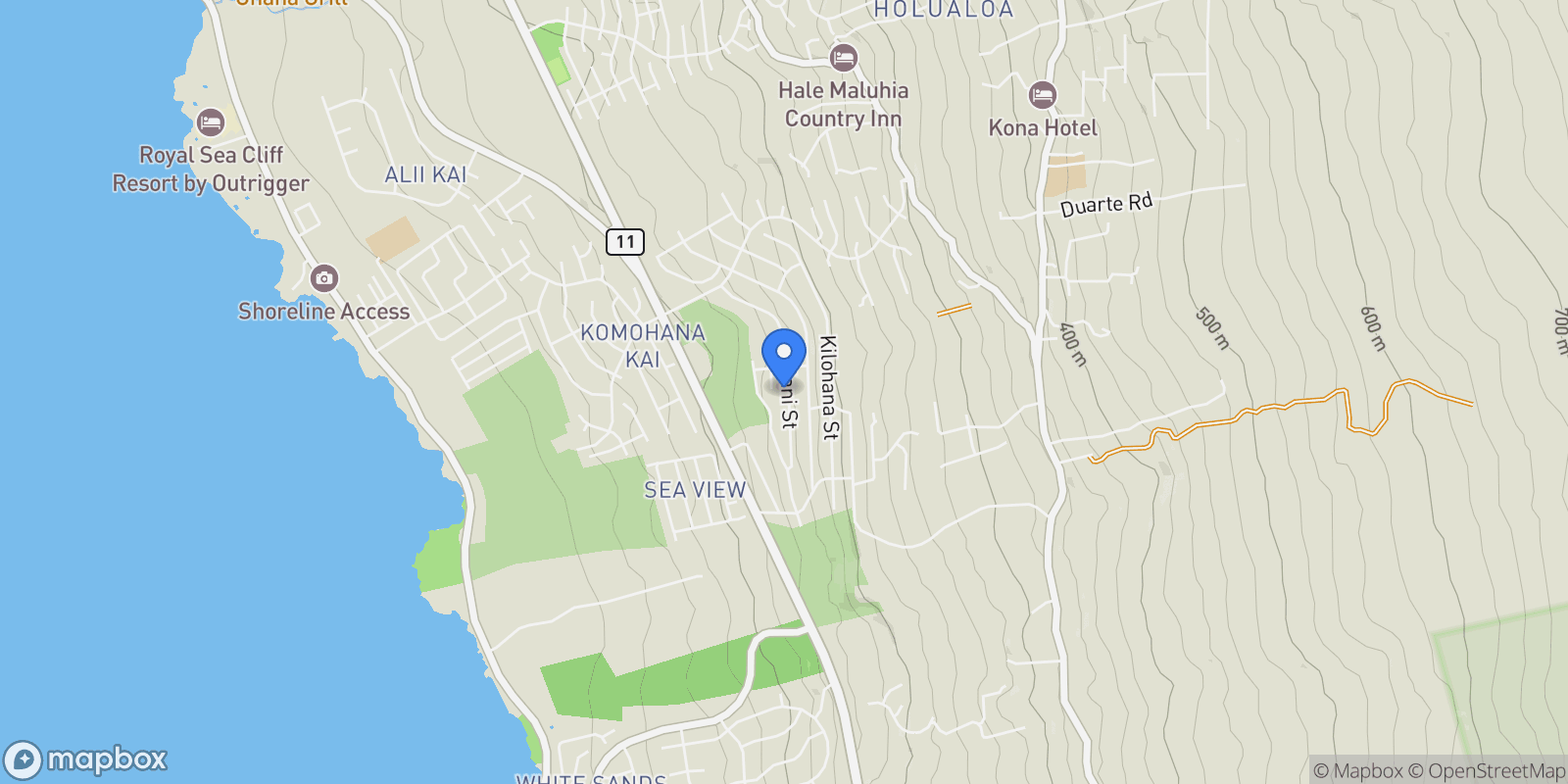 Map showing 77-6430 Pualani St, Kailua-kona, HI 96740, Kailua-Kona, Hawaii, United States.