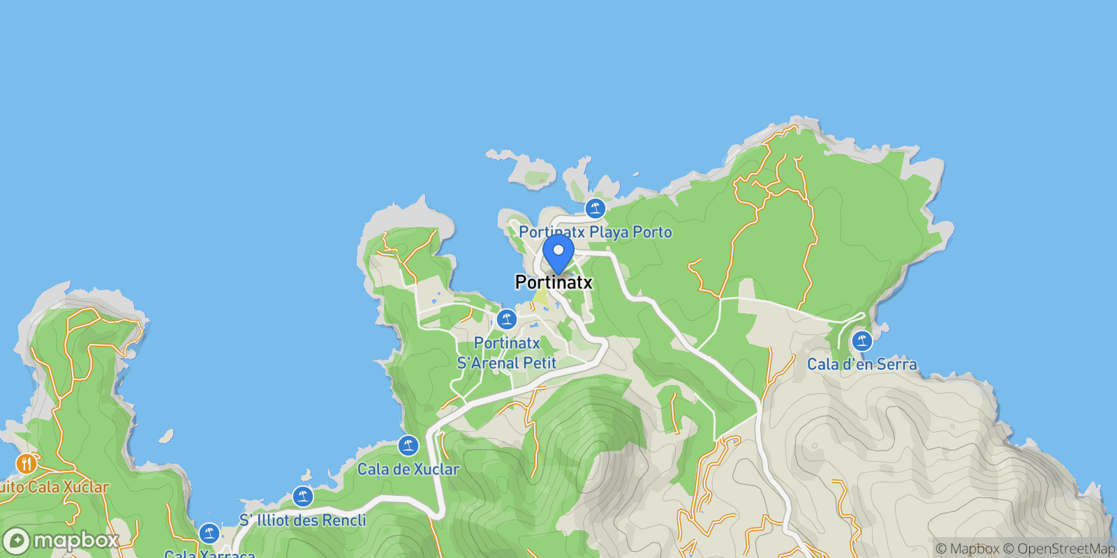 Map showing Portinax, Ibiza, Portinax, Portinatx, Sant Joan de Labritja, Balearic Islands.