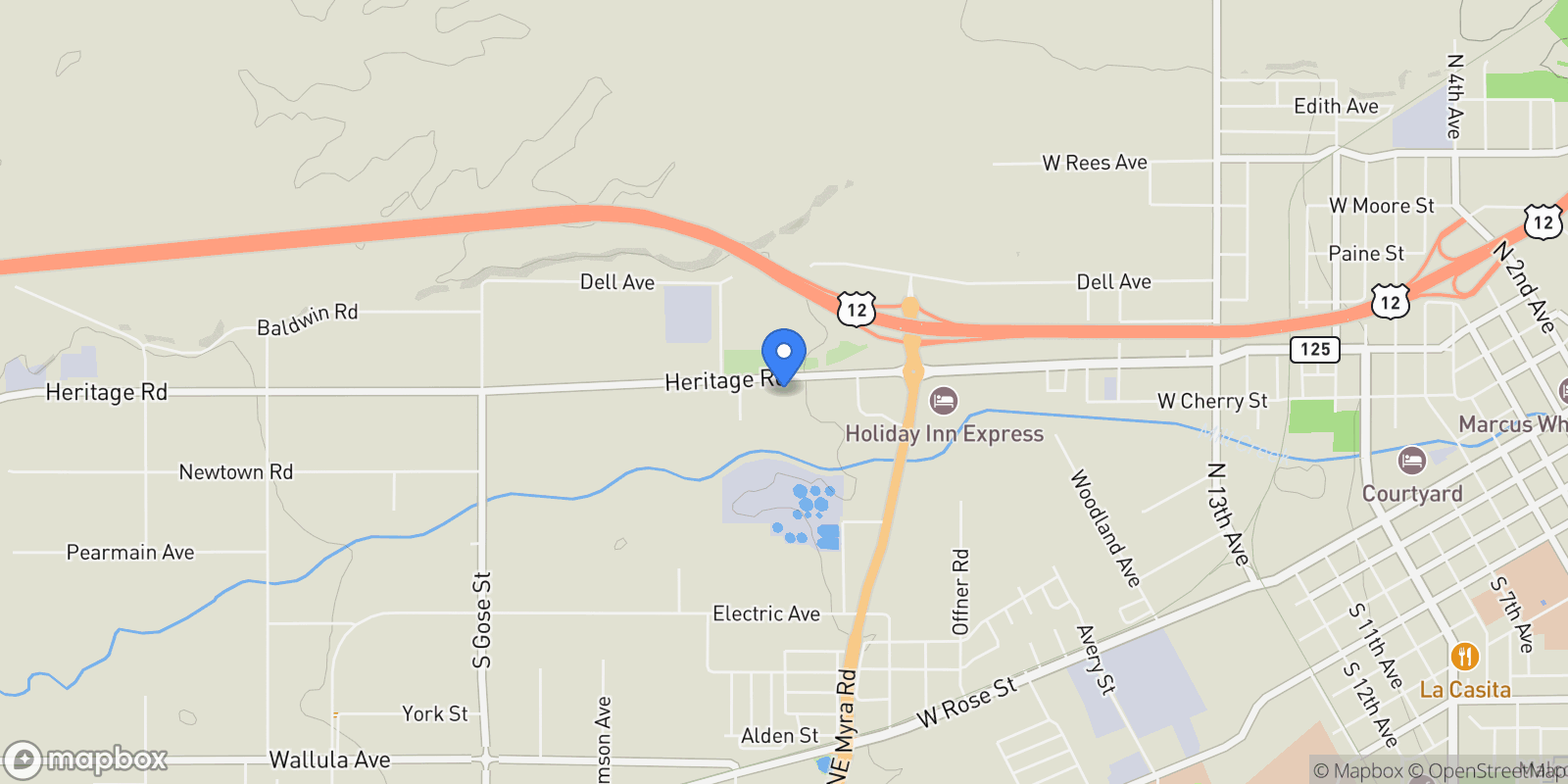 Map showing 1595 Heritage Road, Walla Walla, WA 99362, Walla Walla, Washington, United States.