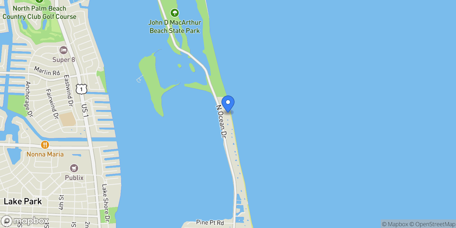 Map showing 5510 N Ocean Drive 17b, Riviera Beach, Florida, United States.