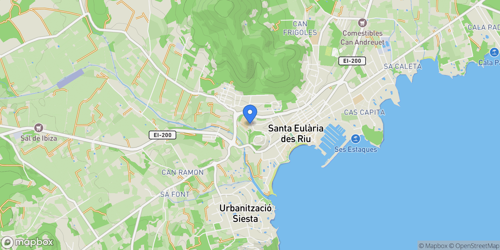 Map showing Santa Eulària des Riu, Ibiza, Santa Eulària des Riu, Santa Eularia des Riu, Balearic Islands, Spain.