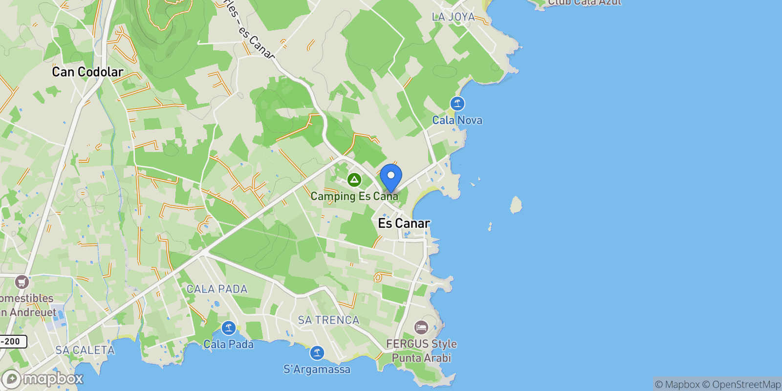 Map showing Es Canar, Ibiza, Es Canar, Santa Eularia des Riu, Balearic Islands, Spain.