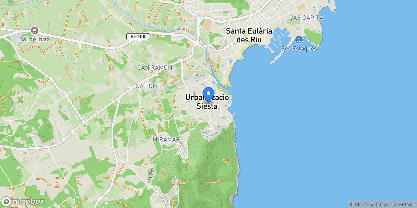 Map showing Siesta, Ibiza, Siesta, Santa Eularia des Riu, Balearic Islands, Spain.