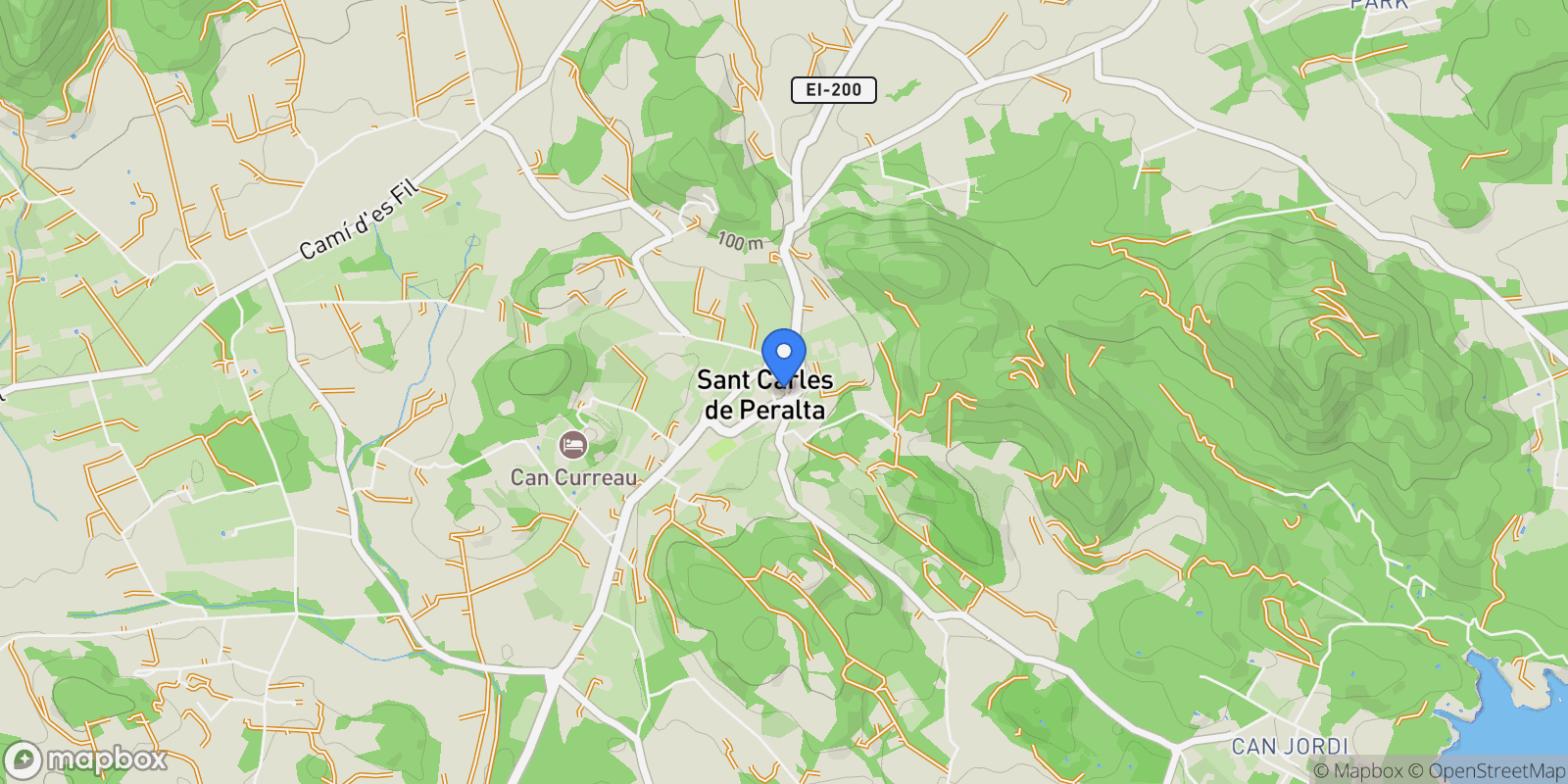 Map showing San Carlos, Ibiza, San Carlos, Sant Carles de Peralta, Santa Eularia des Riu, Balearic Islands.