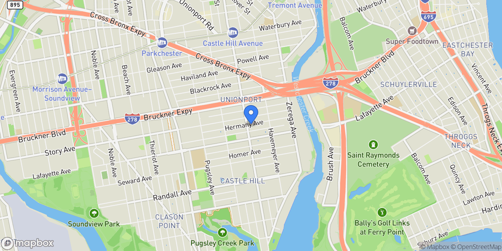 Map showing 2214 Hermany Avenue, Bronx, NY 10473, New York, New York, United States.