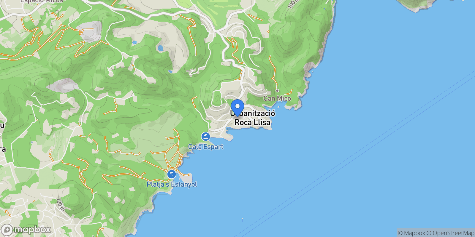 Map showing Roca Llisa, Ibiza, Roca Llisa, Roca Llisa, Santa Eularia des Riu, Balearic Islands.