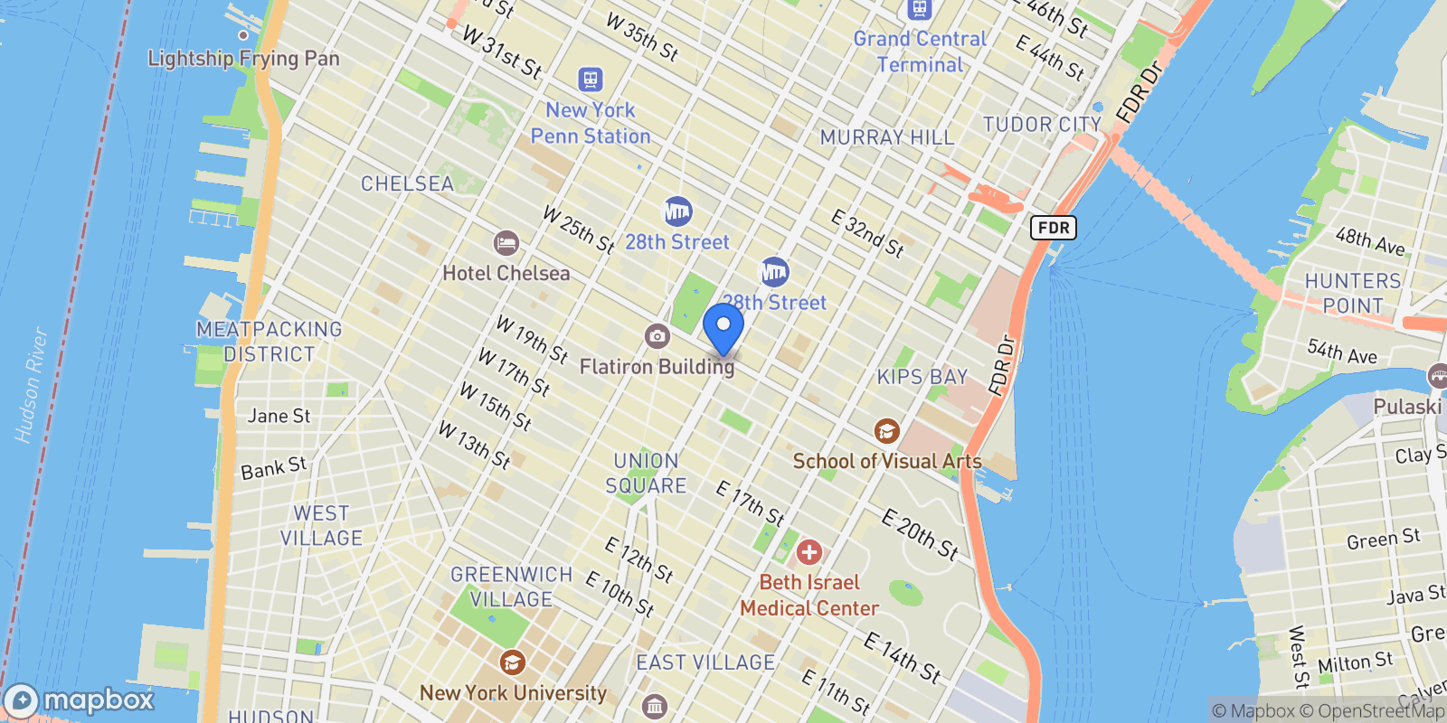 Map showing Park Avenue South, New York, New York, United States.