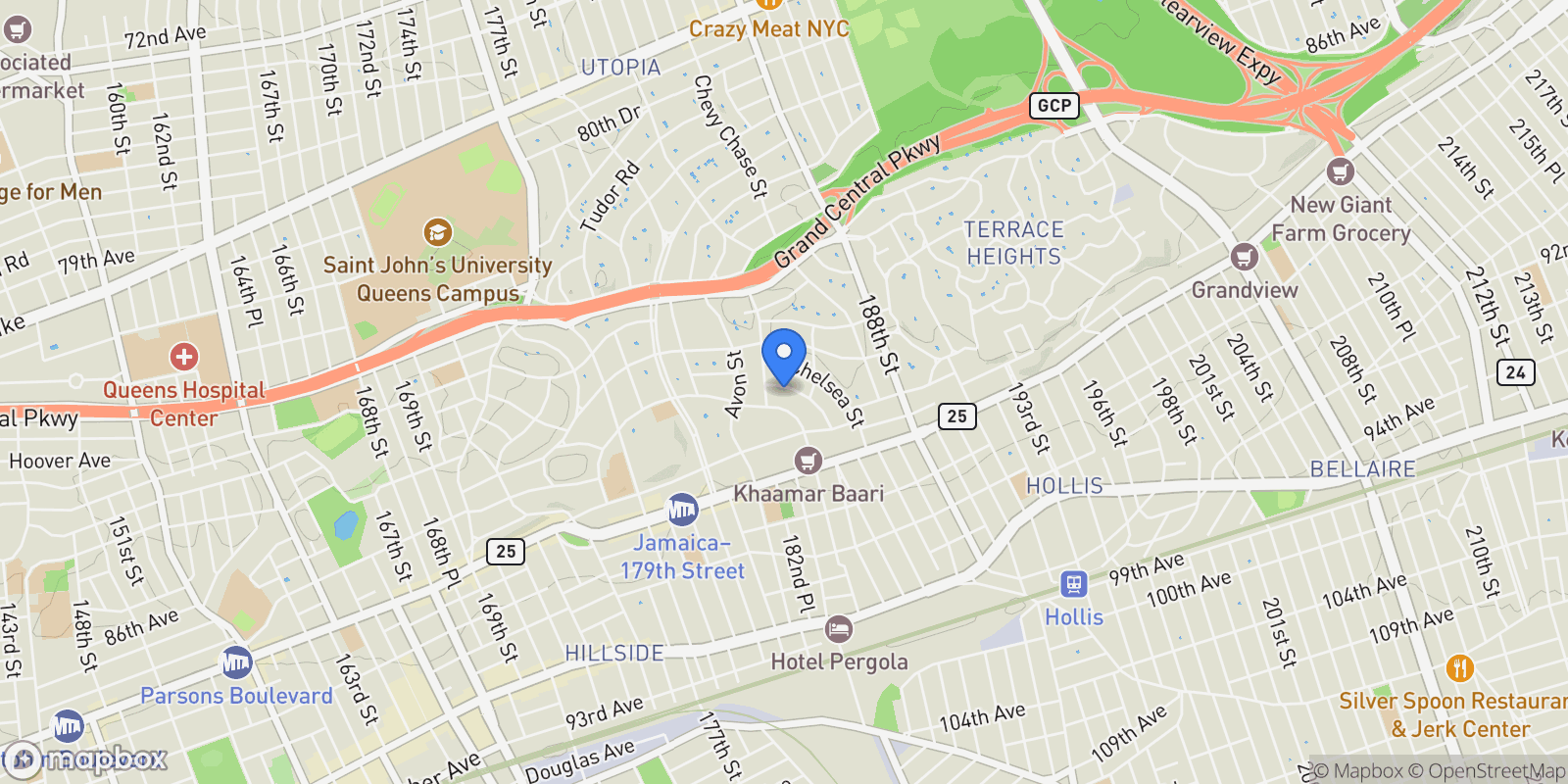 Map showing 85-24 Eton Street, Jamaica Estates, NY 11432, New York, New York, United States.