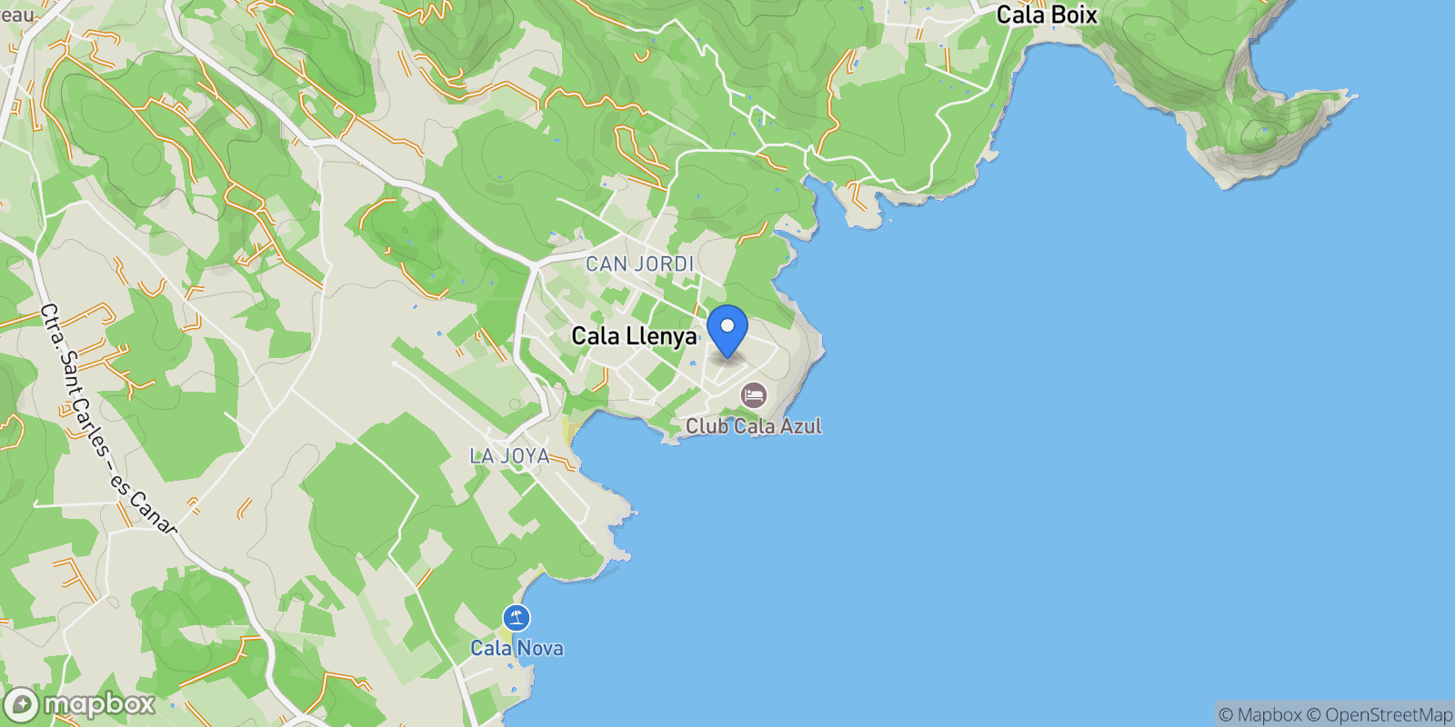 Map showing Cala Llenya, Ibiza, Cala Llenya, Cala Llenya, Santa Eularia des Riu, Balearic Islands.