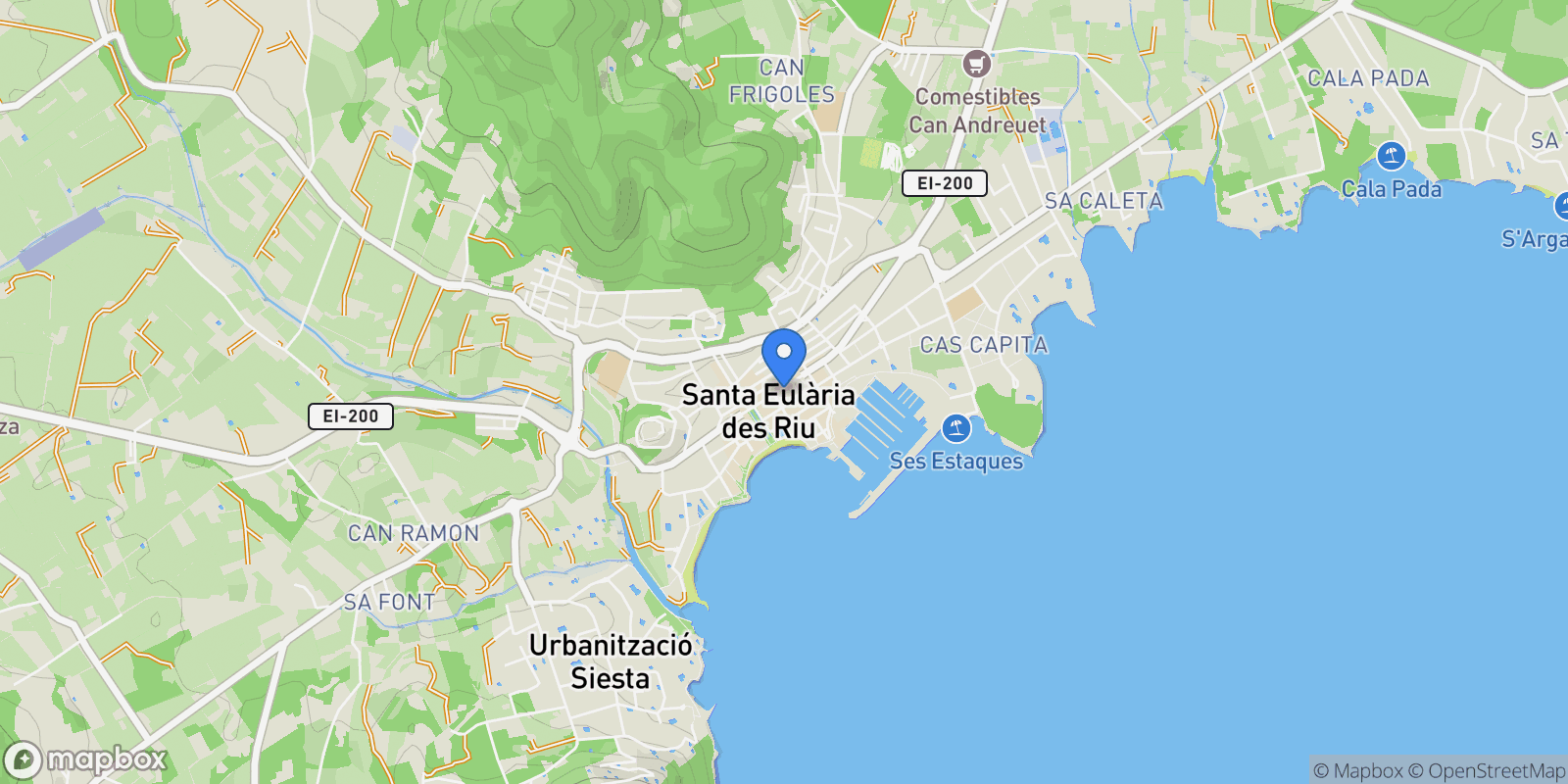 Map showing Santa Eulària des Riu, Ibiza, Santa Eulària des Riu, Santa Eularia des Riu, Balearic Islands, Spain.