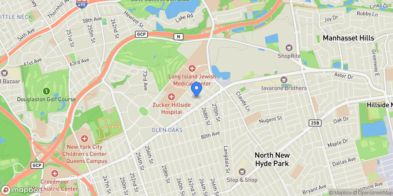 Map showing 7653 268th Street, Glen Oaks, NY 11040, New York, New York, United States.