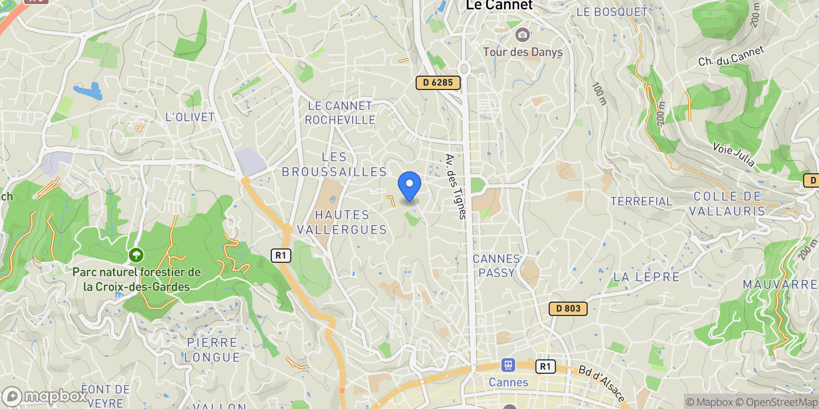 Map showing Cannes, Provence-Alpes-Côte d'Azur, France.