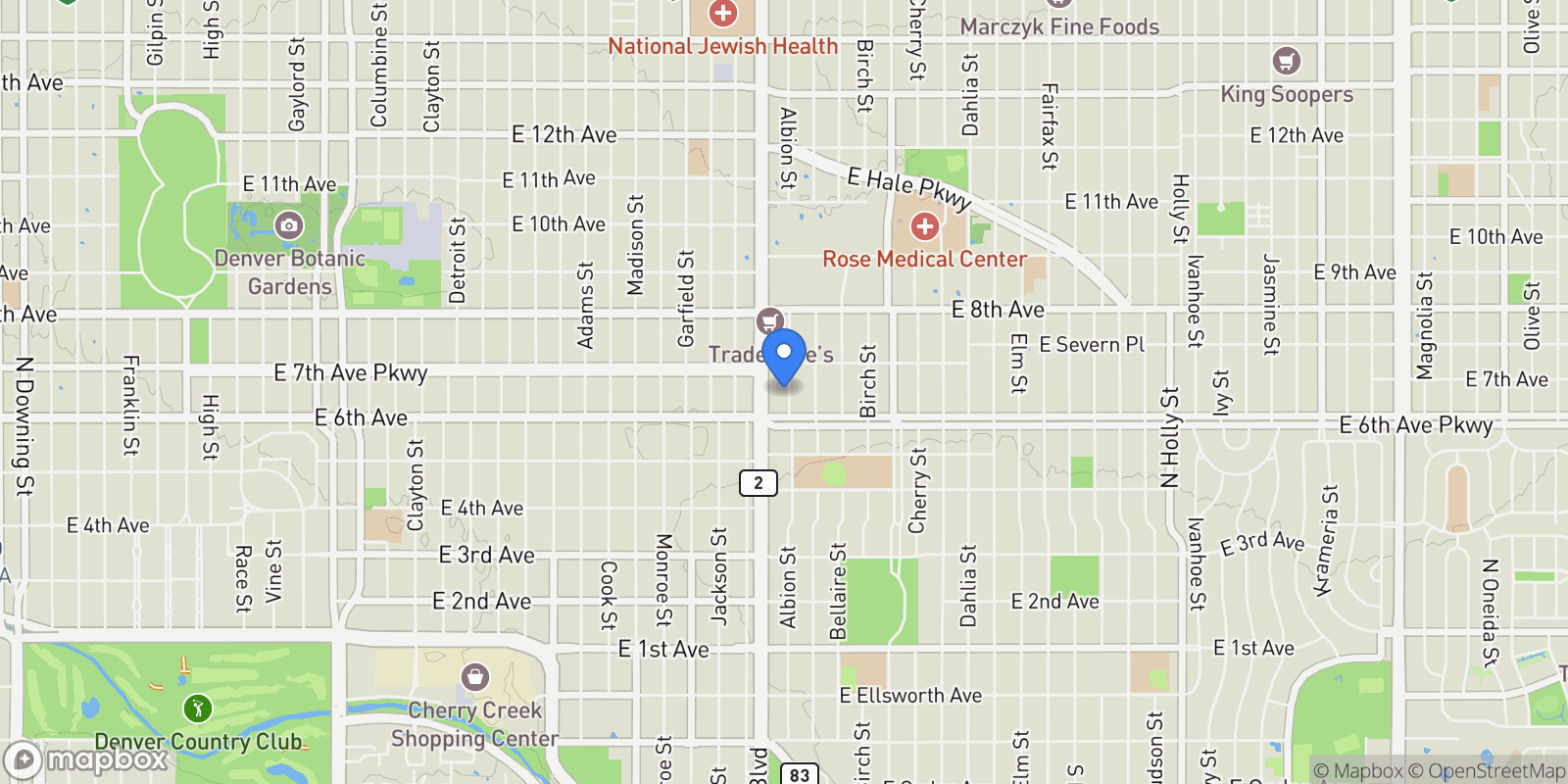 Map showing 639 Albion Street, Denver, Colorado, United States.