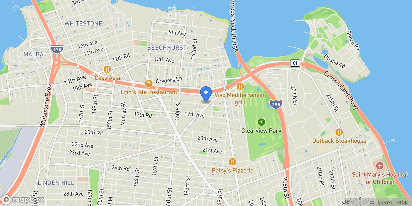 Map showing 163-49 16th Avenue, Whitestone, NY 11357, New York, New York, United States.