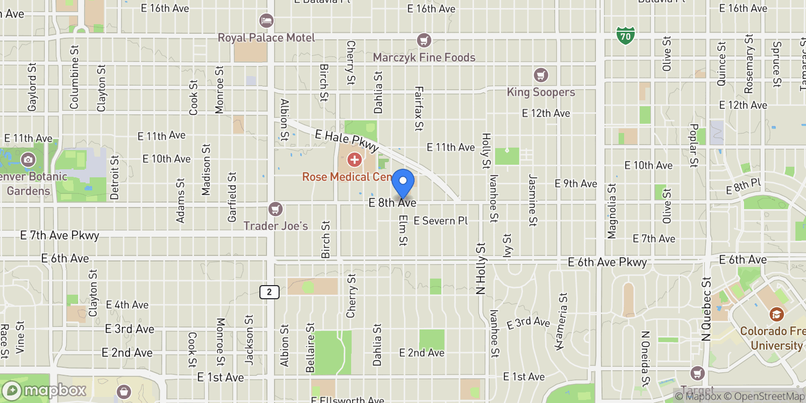 Map showing 805 Elm Street, Denver, Colorado, United States.