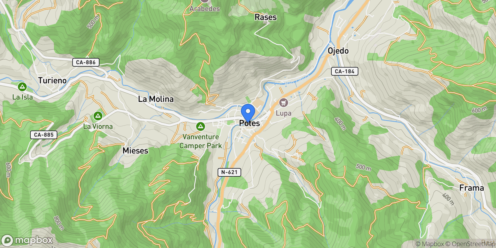 Map showing 39570 Potes, Cantabria, Spain, Potes, Cantabria, Spain.