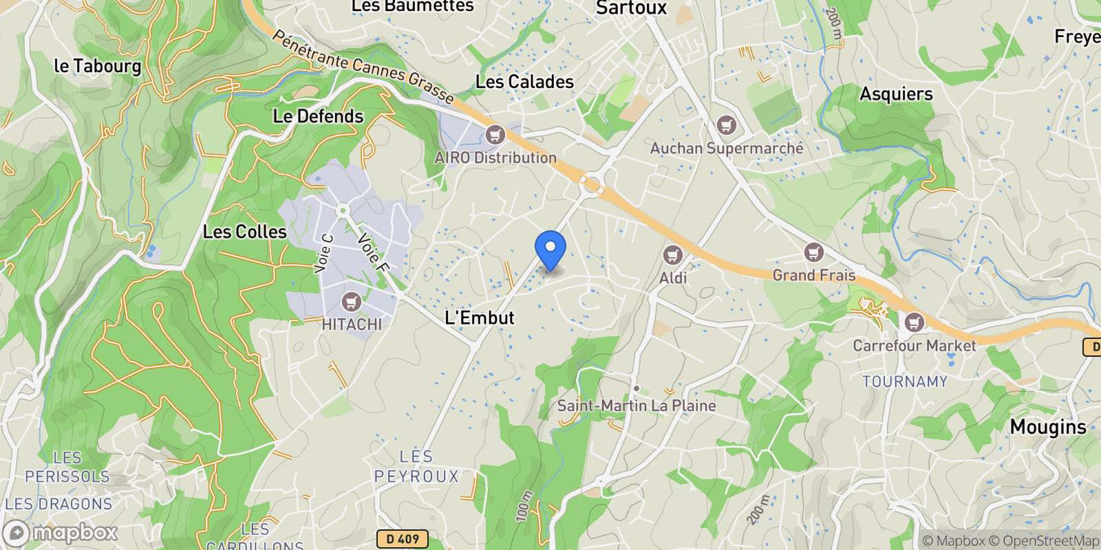 Map showing Mougins, Provence-Alpes-Côte d'Azur, France.