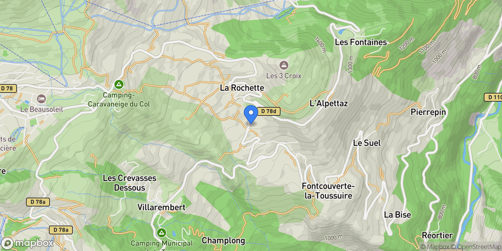 Map showing Fontcouverte-la-Toussuire, Auvergne-Rhône-Alpes, France.