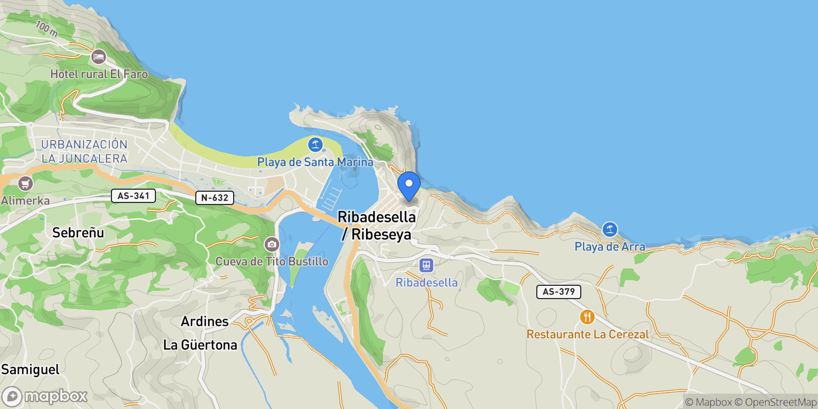 Map showing 33560 Ribadesella, Asturias, Spain, Ribadesella, Asturias, Spain.