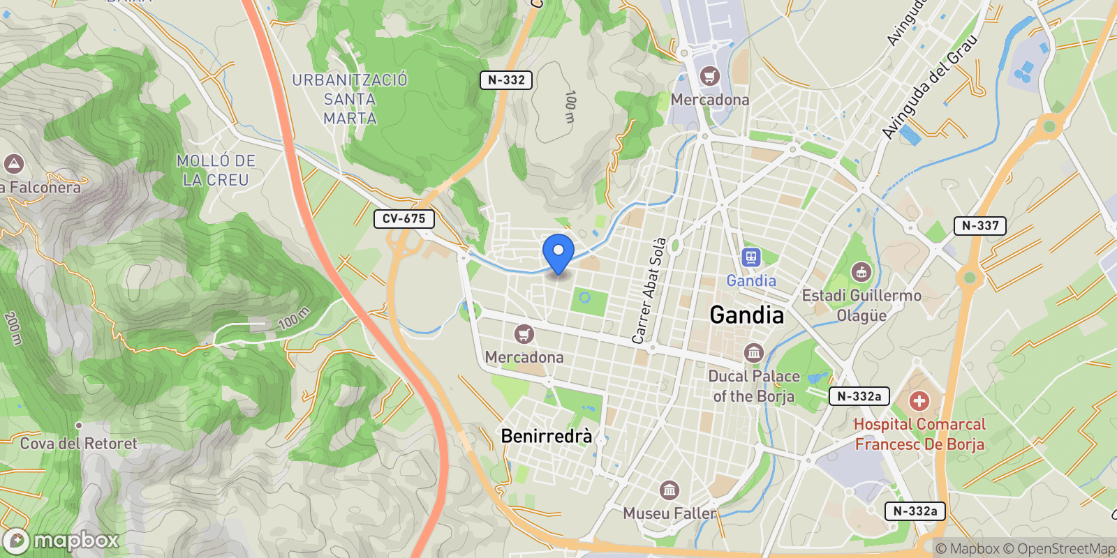 Map showing Gandia, Valencian Community, Spain.