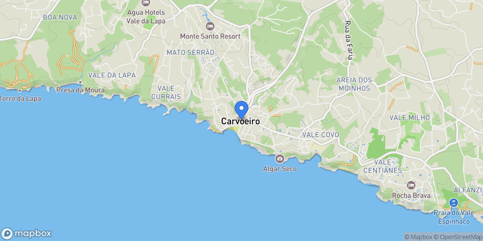 Map showing Carvoeiro, Algarve, Carvoeiro, Lagoa e Carvoeiro, Algarve, Portugal.