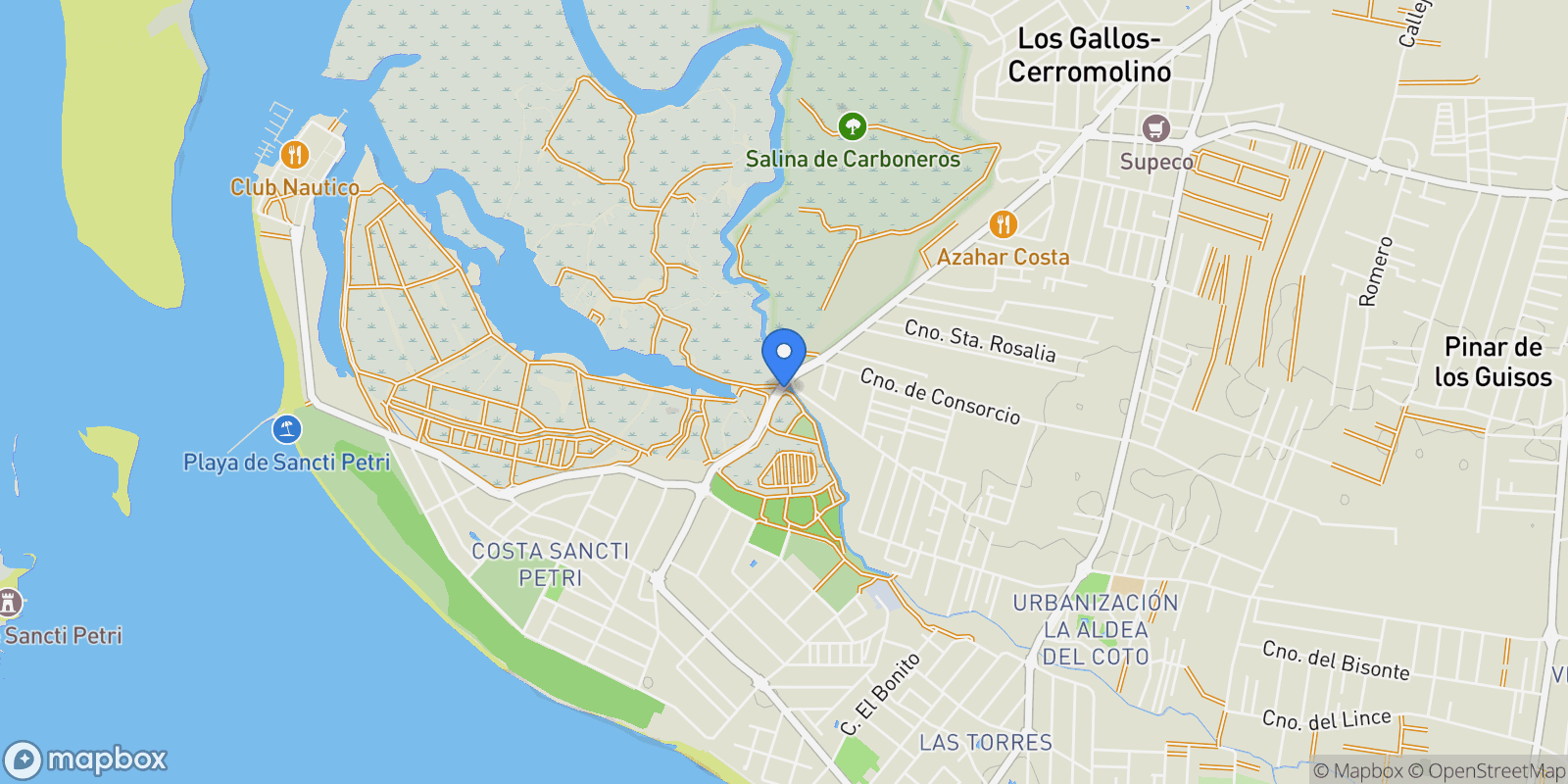 Map showing La Coquina - Los Gallos, Chiclana de la Frontera, Cádiz, Chiclana de la Frontera, Chiclana de la Frontera, Andalusia, Spain.