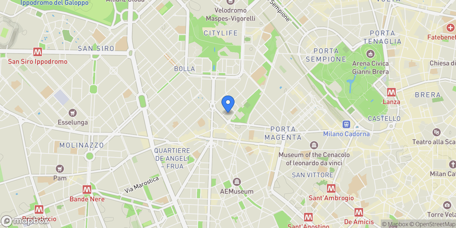 Map showing Via Sardegna, Milan, Lombardy, Italy.