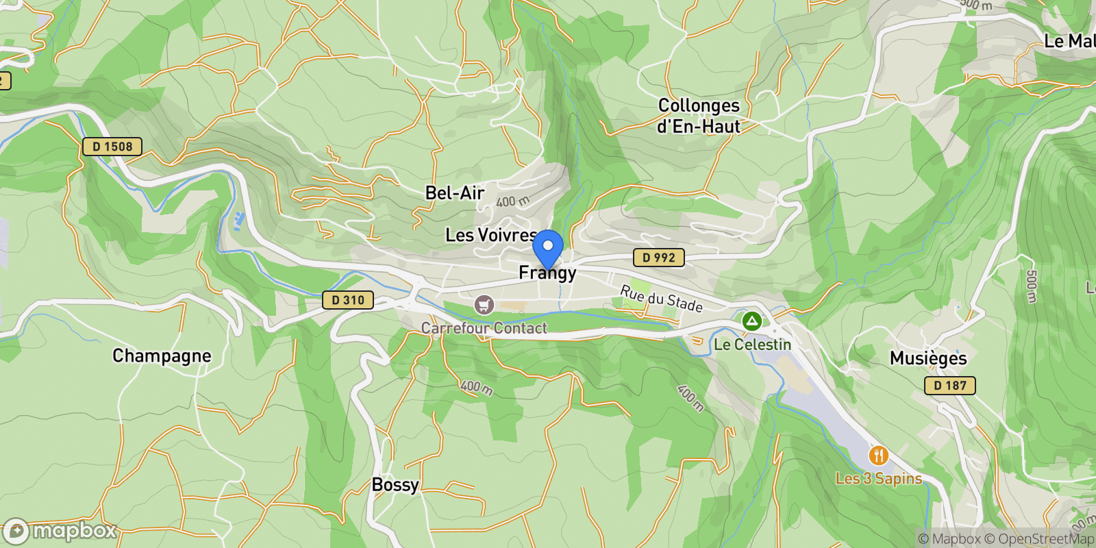 Map showing Frangy, Auvergne-Rhône-Alpes, France.