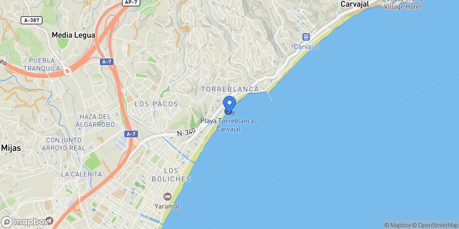 Map showing Mijas Costa, Mijas, Málaga, Mijas, Spain.