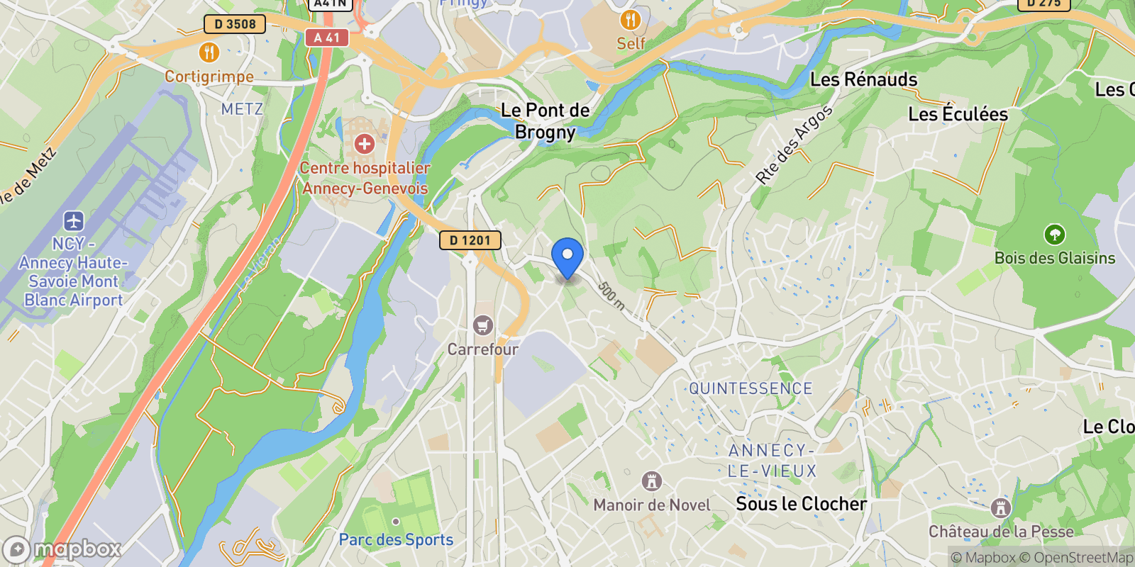 Map showing Annecy, Auvergne-Rhône-Alpes, France.