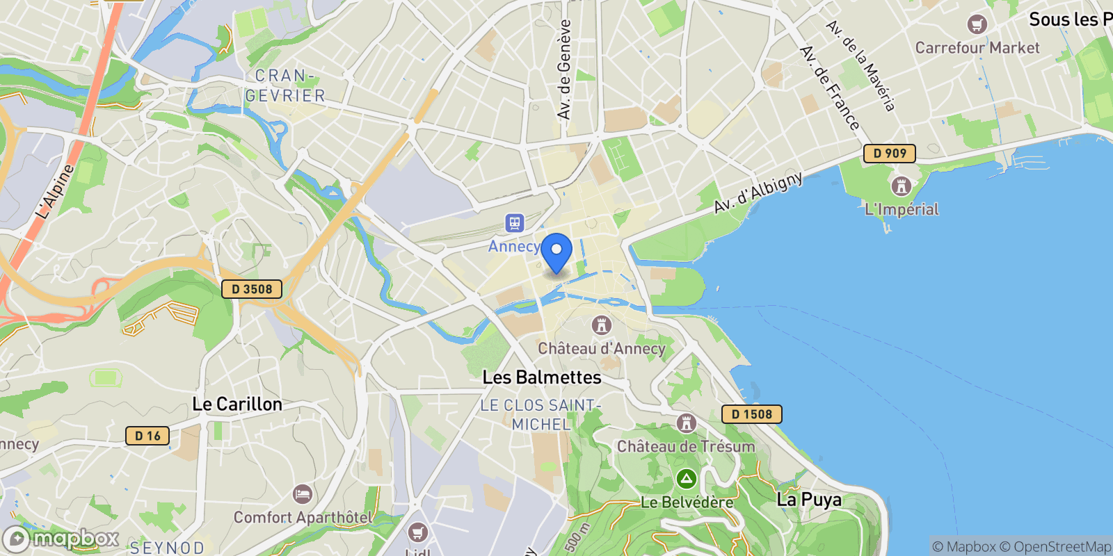 Map showing Annecy, Auvergne-Rhône-Alpes, France.