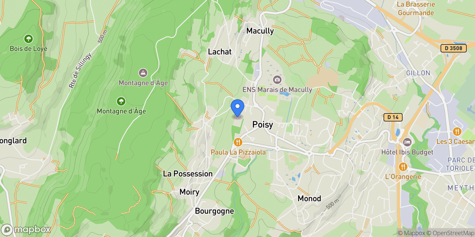 Map showing Poisy, Auvergne-Rhône-Alpes, France.